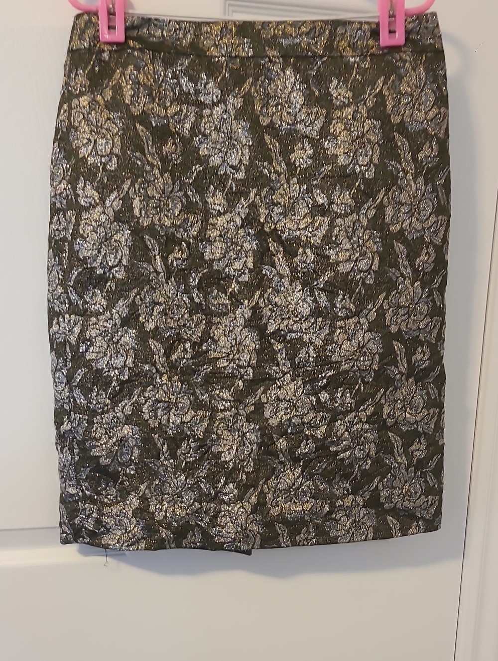 J. Crew Black and Silver Floral Jacquard Pencil Skirt